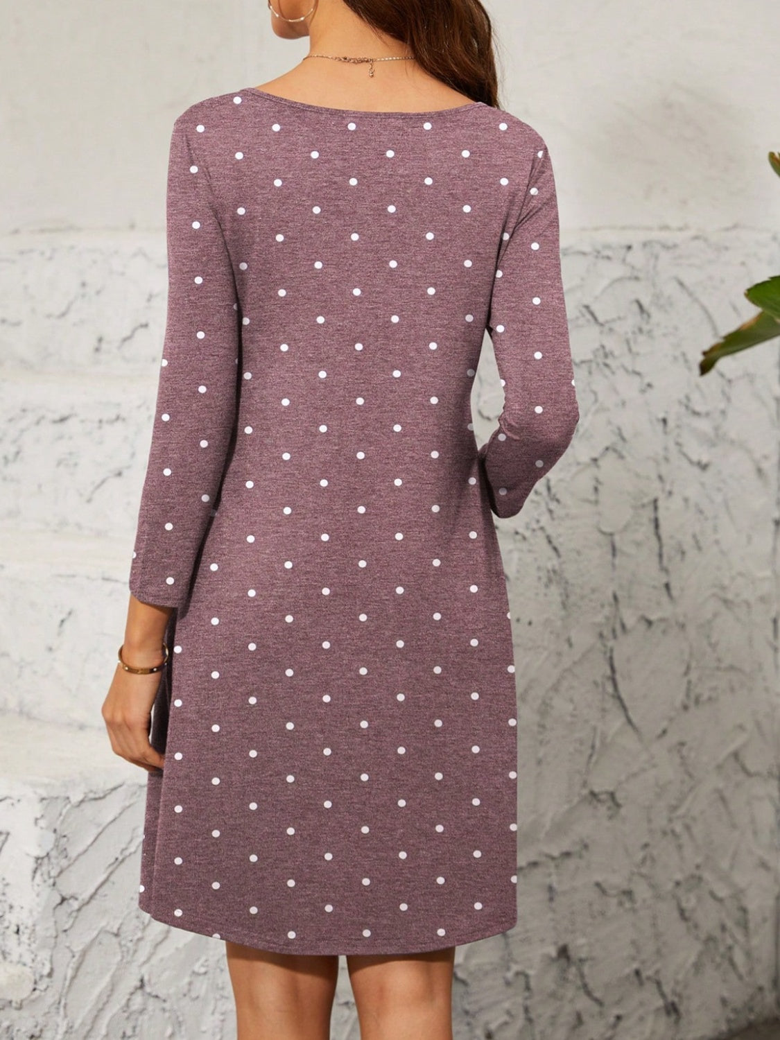 Polka Dot Quarter Zip Long Sleeve Dress-Angel Casuals