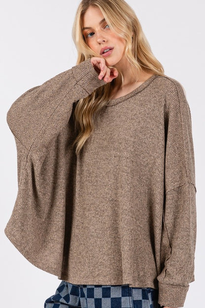 SAGE + FIG Round Neck Batwing Sleeve Oversize Top-Angel Casuals