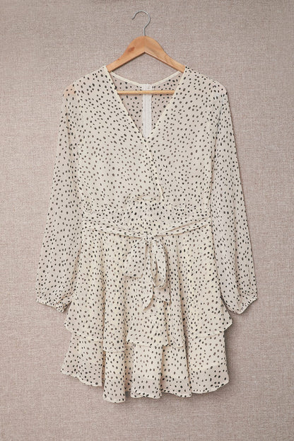 Tied Polka Dot Balloon Sleeve Layered Dress-Angel Casuals