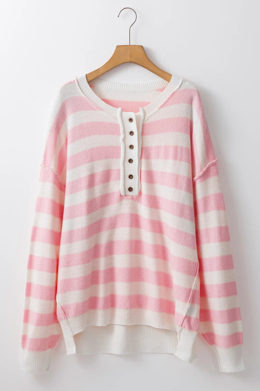 Exposed Seam Striped Round Neck Long Sleeve Sweater-Angel Casuals