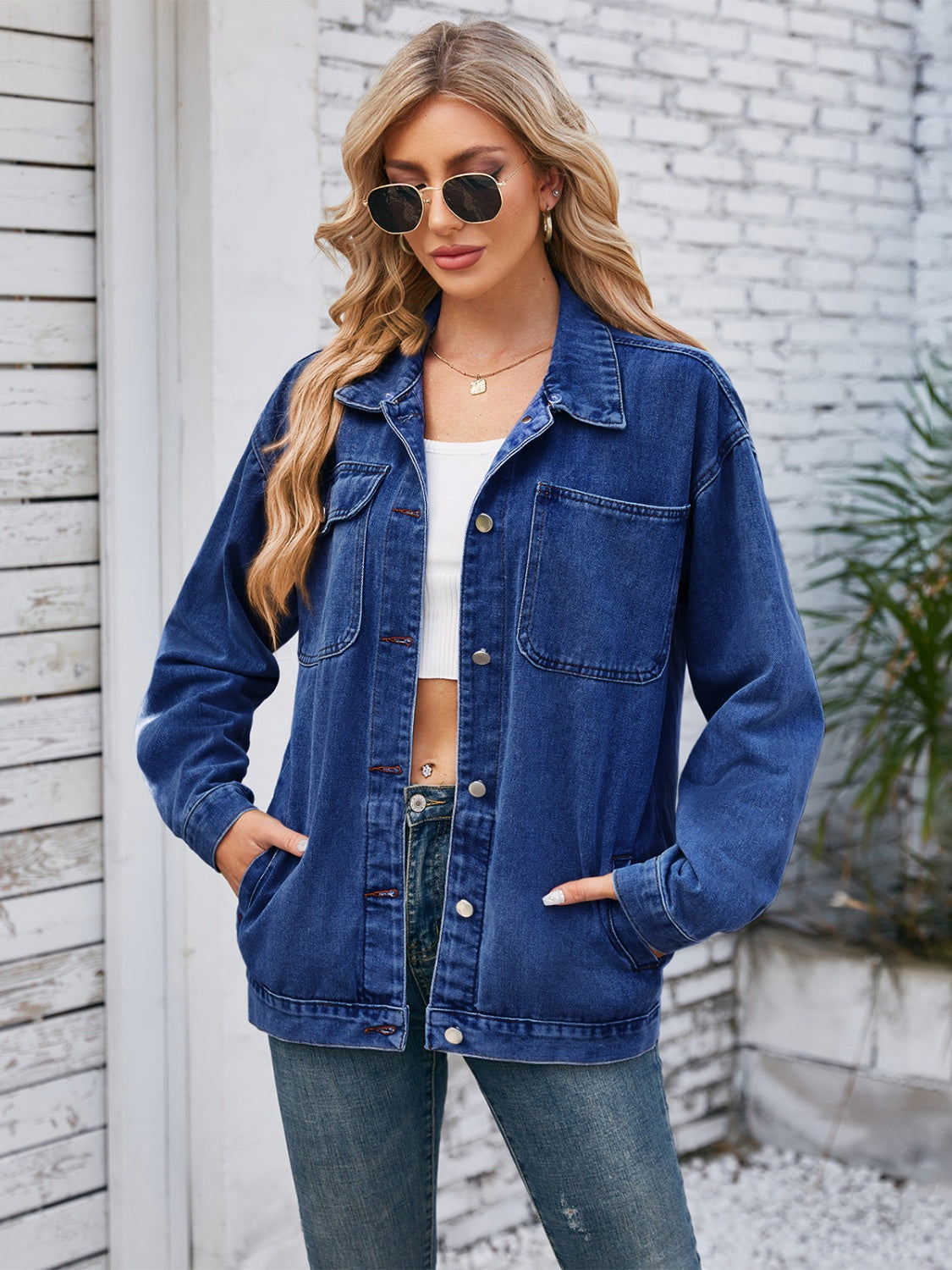 Pocketd Button Up Detachable Hooded Denim Jacket-Angel Casuals