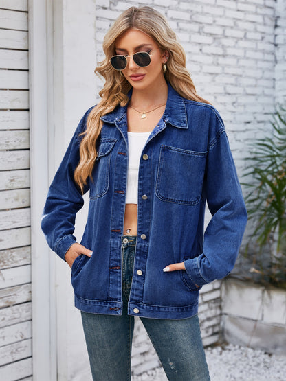Pocketd Button Up Detachable Hooded Denim Jacket-Angel Casuals