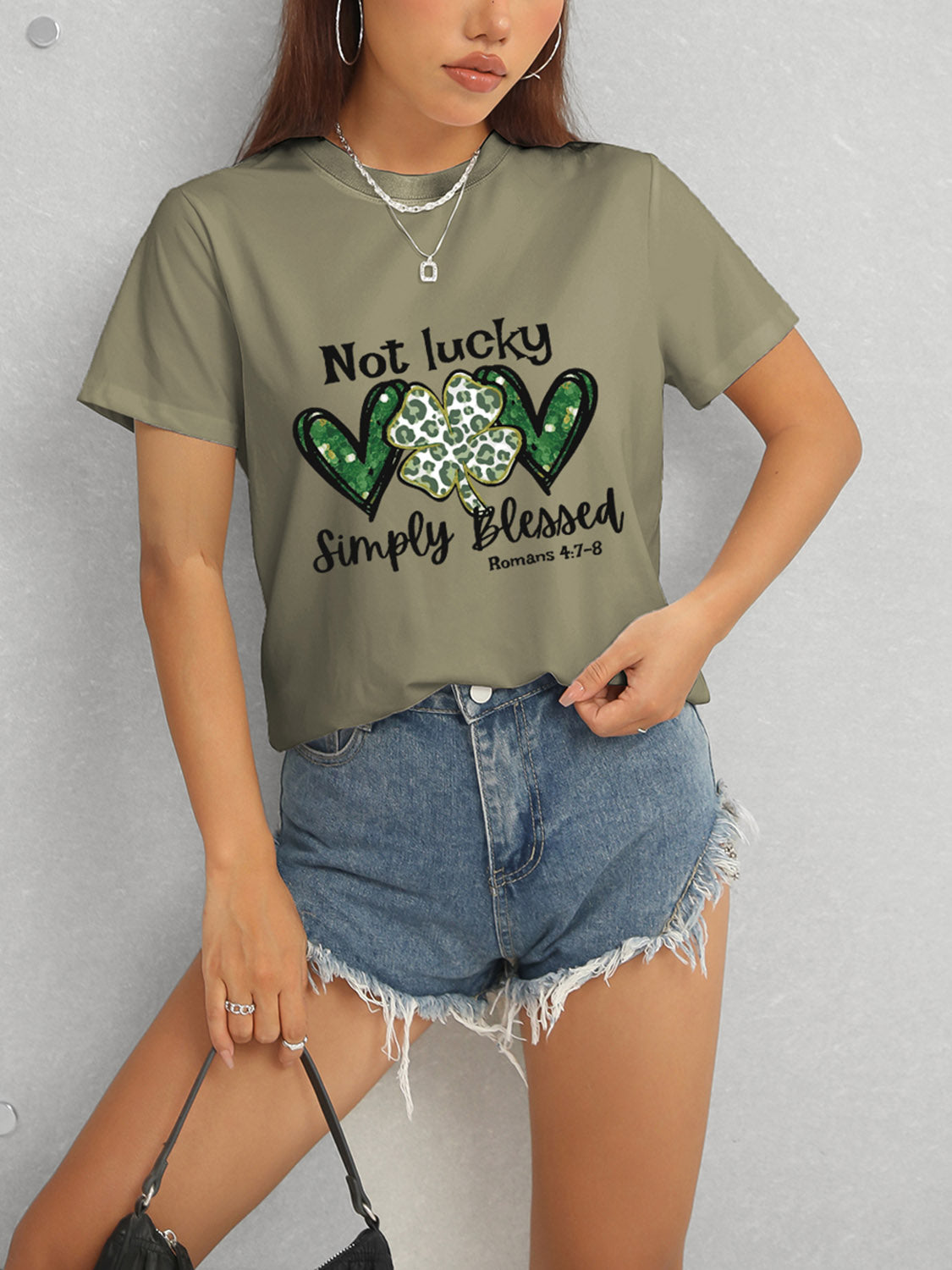 Lucky Clover Round Neck Short Sleeve T-Shirt-Angel Casuals