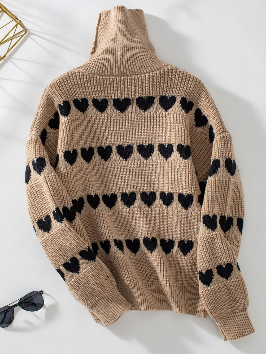 Heart Turtleneck Dropped Shoulder Sweater-Angel Casuals