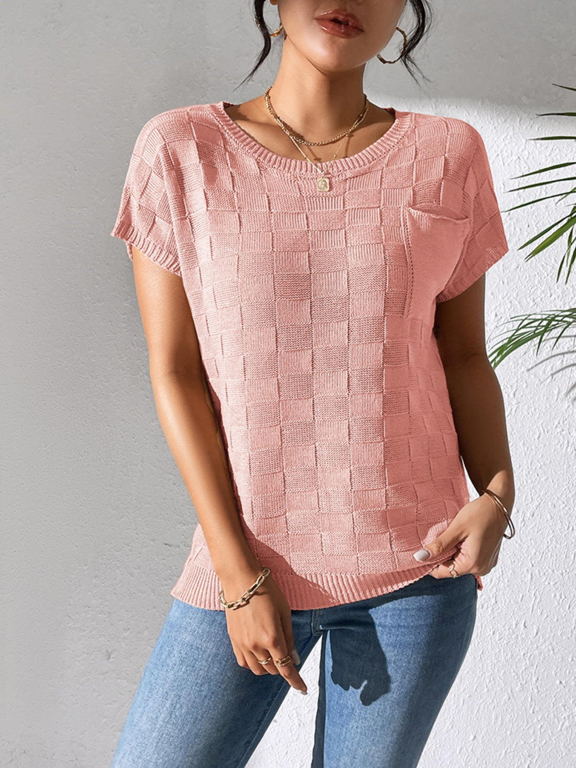 Round Neck Short Sleeve Knit Top-Angel Casuals