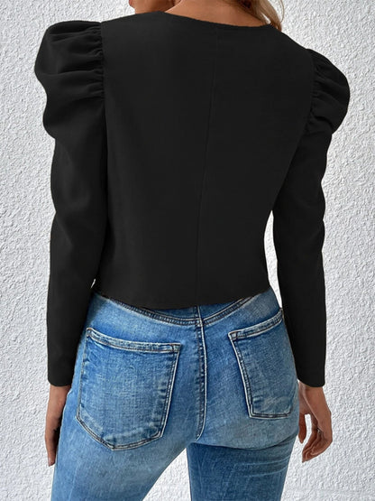 Zip Up Puff Sleeve Jacket-Angel Casuals
