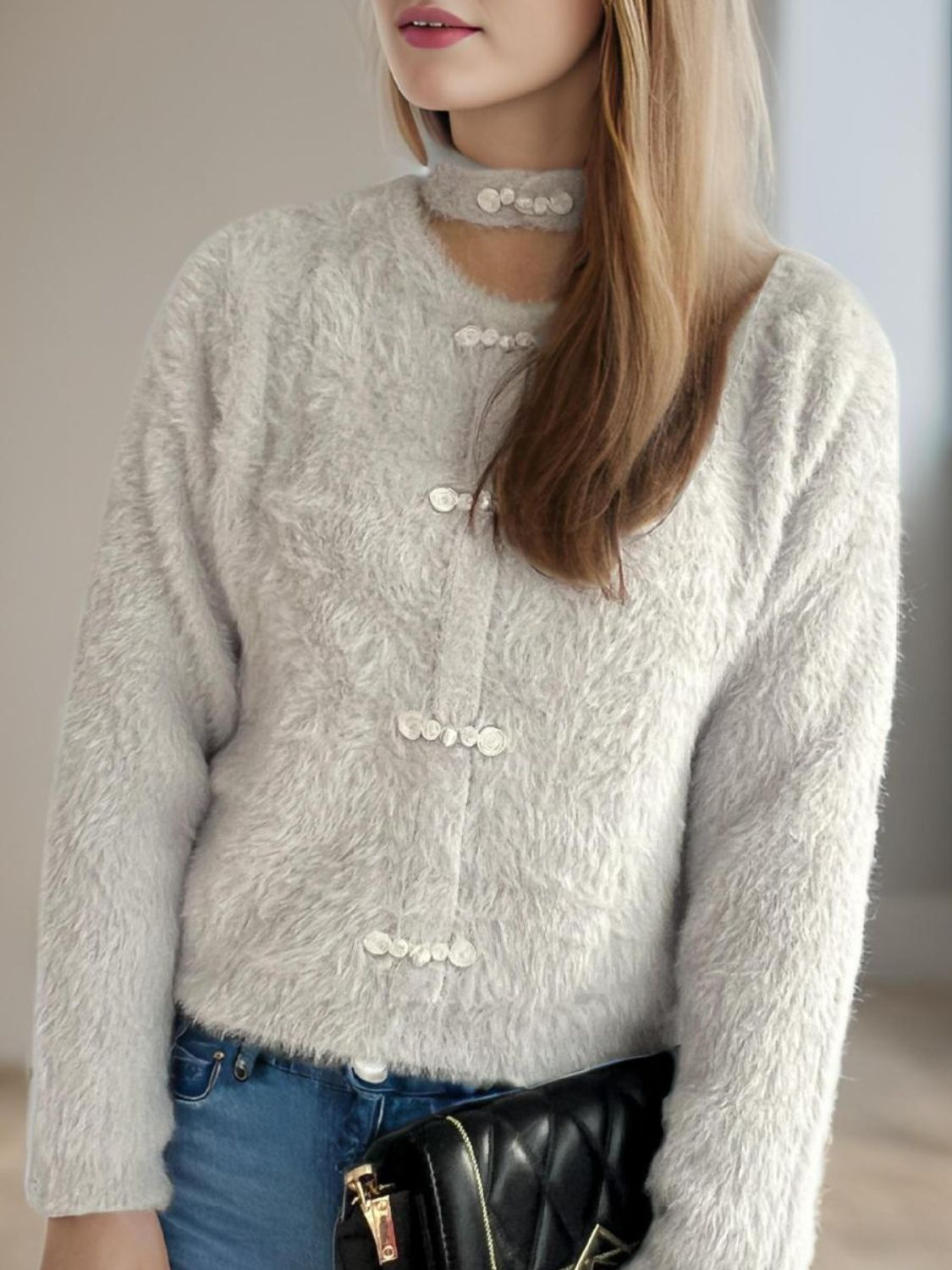 Cutout Knot Button Long Sleeve Cardigan-Angel Casuals