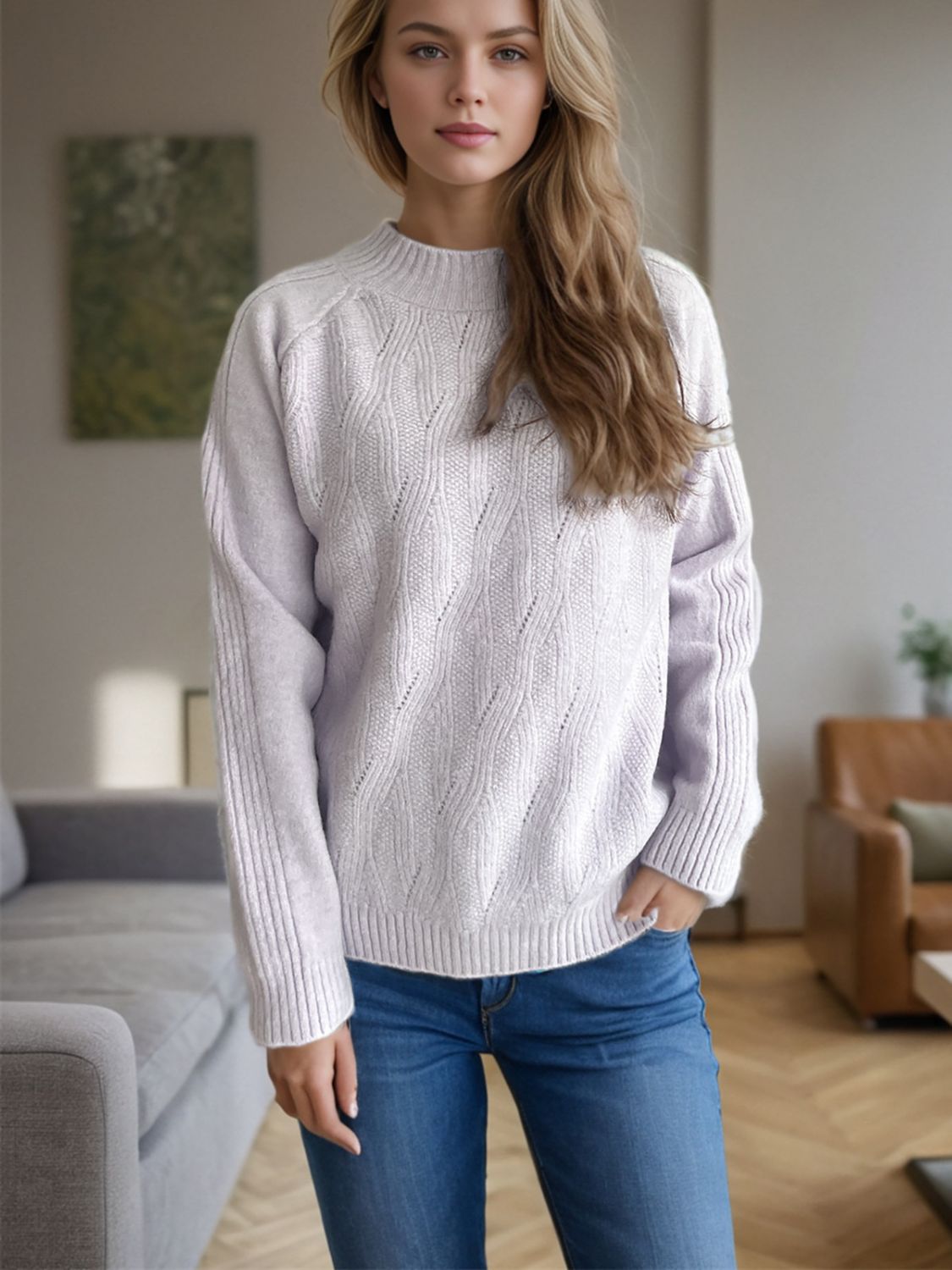 Mock Neck Long Sleeve Sweater-Angel Casuals