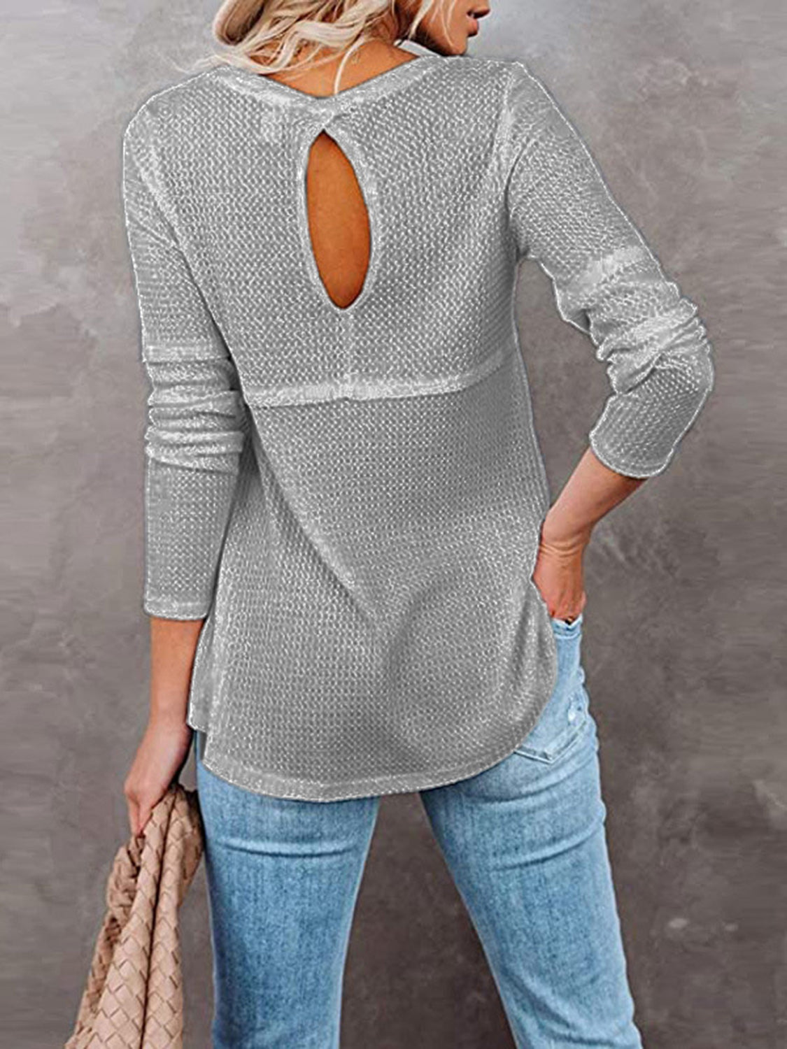 Cutout Round Neck Long Sleeve T-Shirt-Angel Casuals