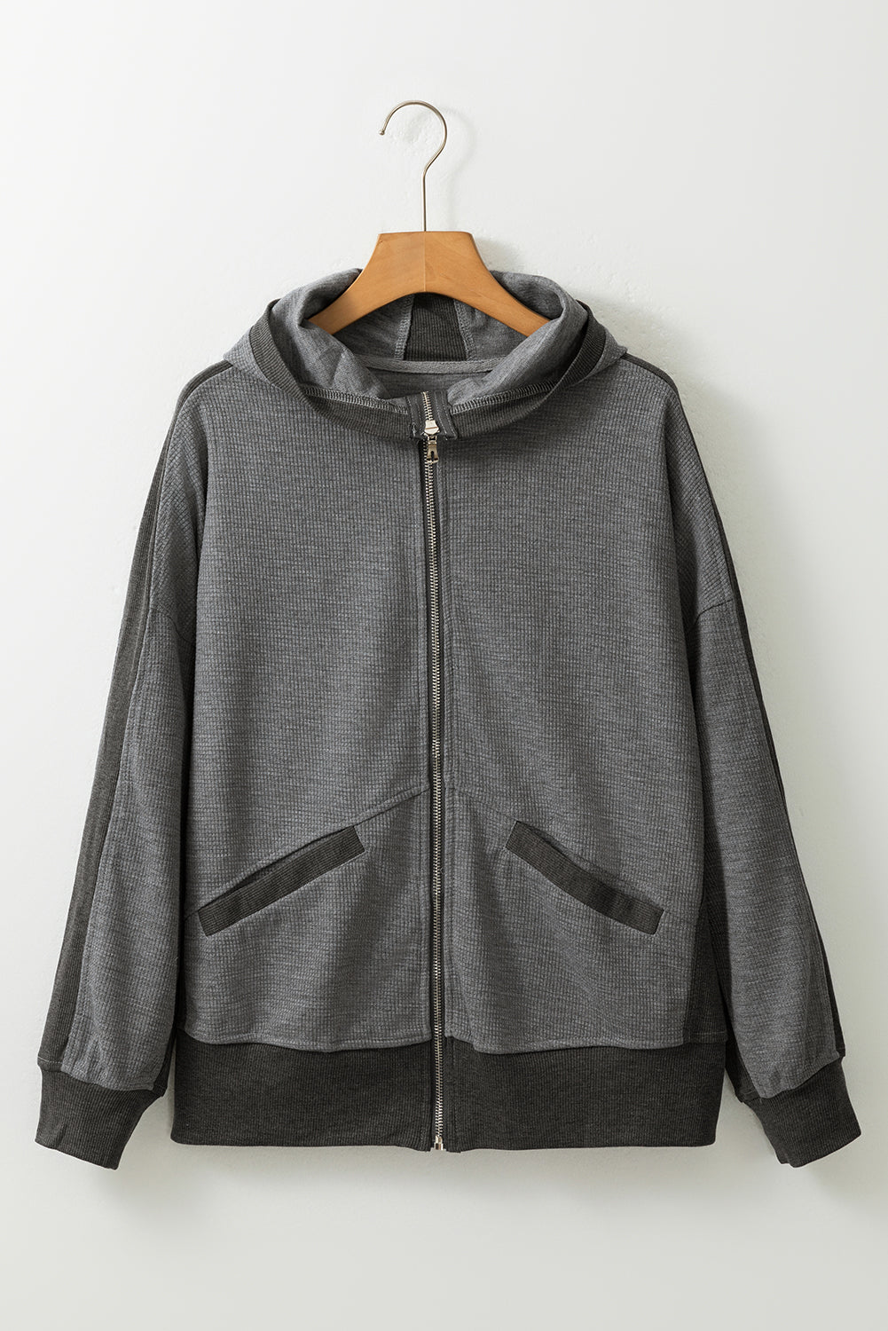 Waffle-Knit Pocketed Zip Up Hooded Jacket-Angel Casuals