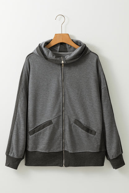 Waffle-Knit Pocketed Zip Up Hooded Jacket-Angel Casuals