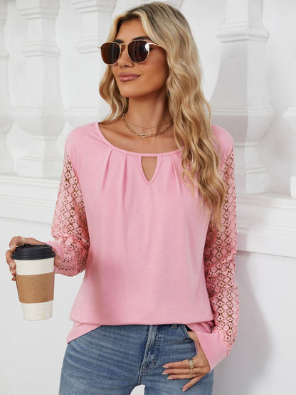 Cutout Round Neck Long Sleeve T-Shirt-Angel Casuals