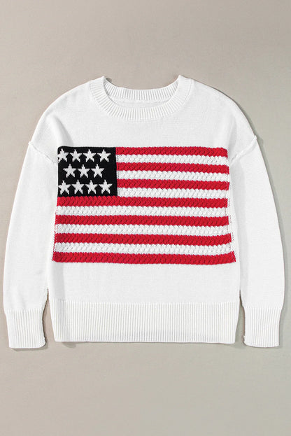 US Flag Round Neck Long Sleeve Knit Top-Angel Casuals