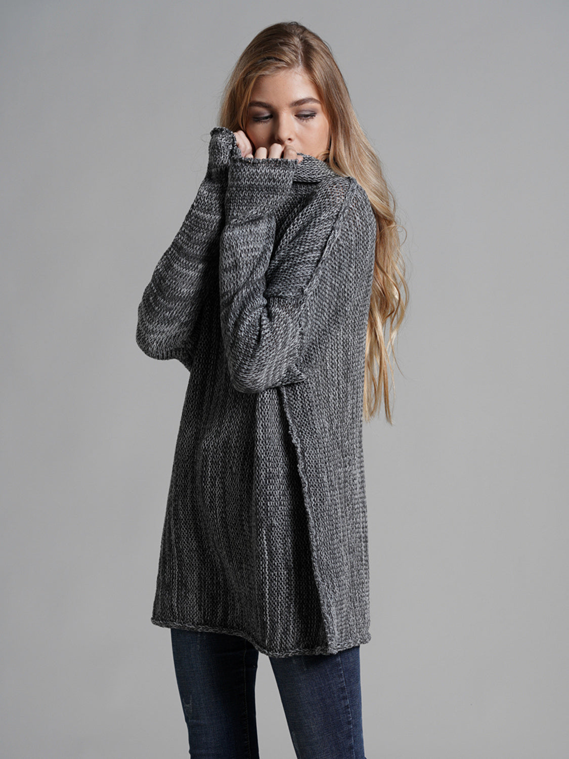 Turtleneck Dropped Shoulder Long Sleeve Sweater-Angel Casuals