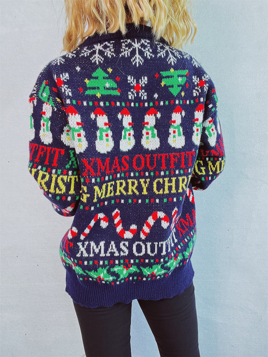 Christmas Pattern Round Neck Long Sleeve Sweater-Angel Casuals