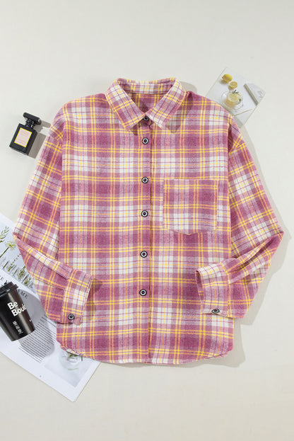 Plaid Collared Neck Button Up Shacket-Angel Casuals