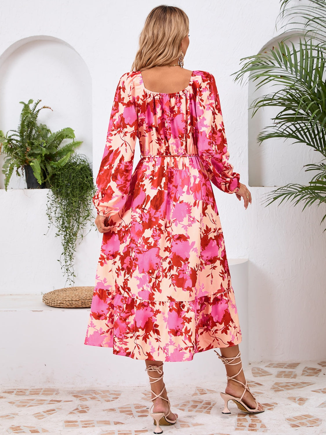 Printed Long Sleeve Midi Dress-Angel Casuals