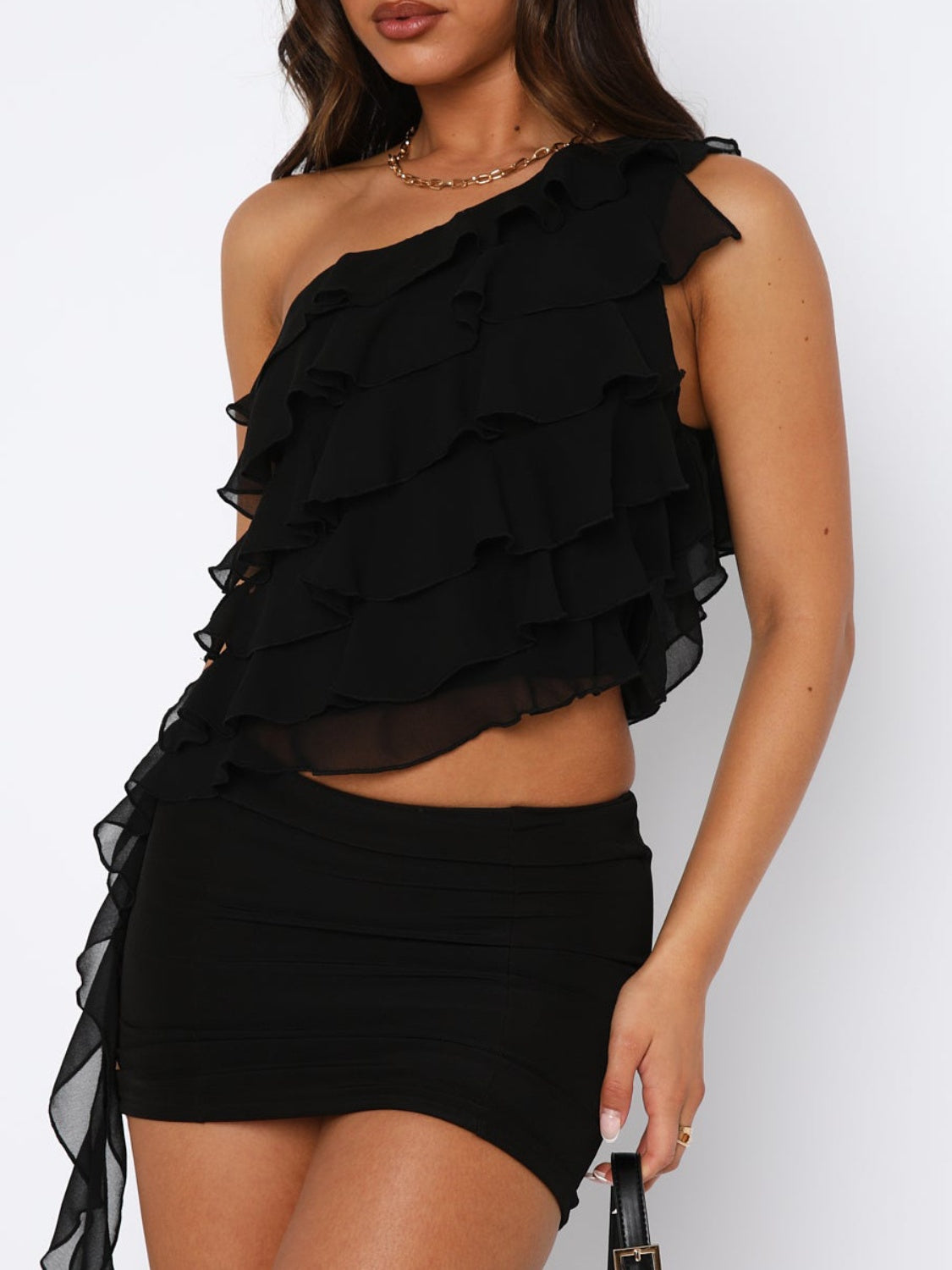 Layered Ruffled One Shoulder Tank-Angel Casuals