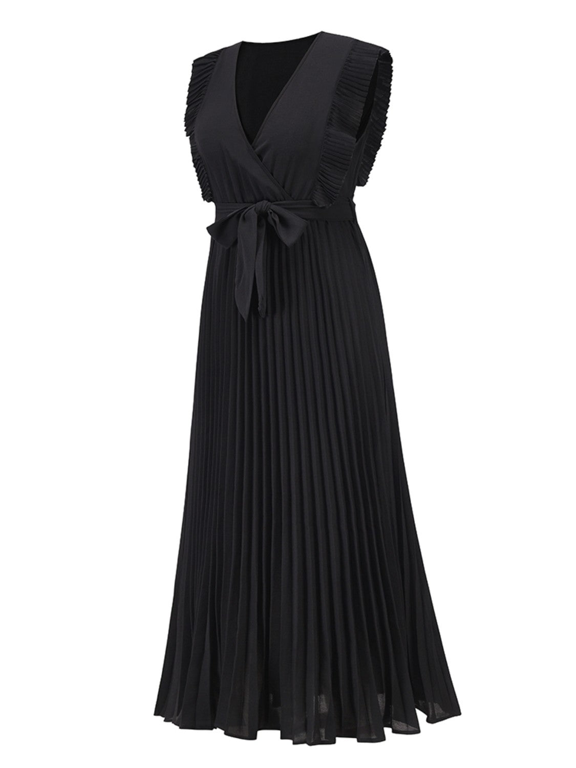 Tied Surplice Cap Sleeve Pleated Dress-Angel Casuals