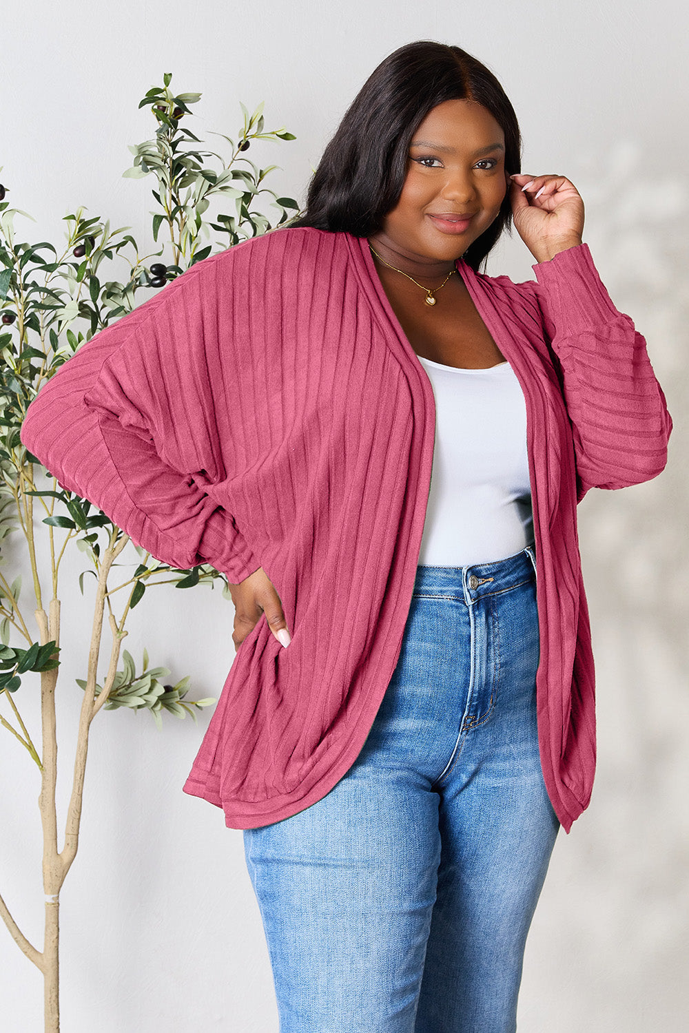 Basic Bae Full Size Ribbed Cocoon Cardigan-Angel Casuals