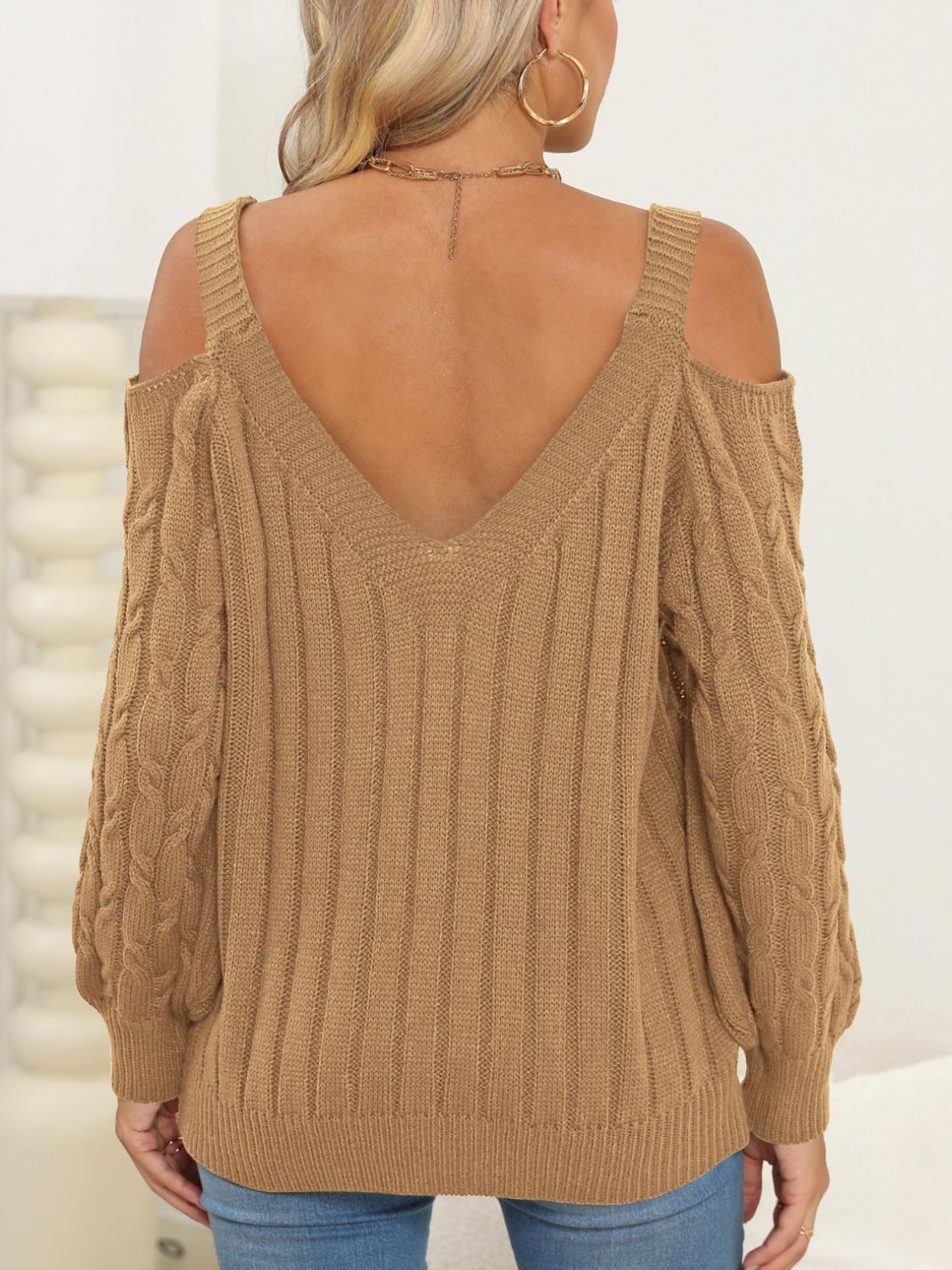 Cable-Knit Heart V-Neck Sweater-Angel Casuals