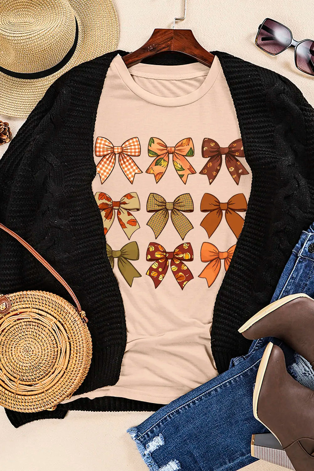 Bow Graphic Round Neck Short Sleeve T-Shirt-Angel Casuals