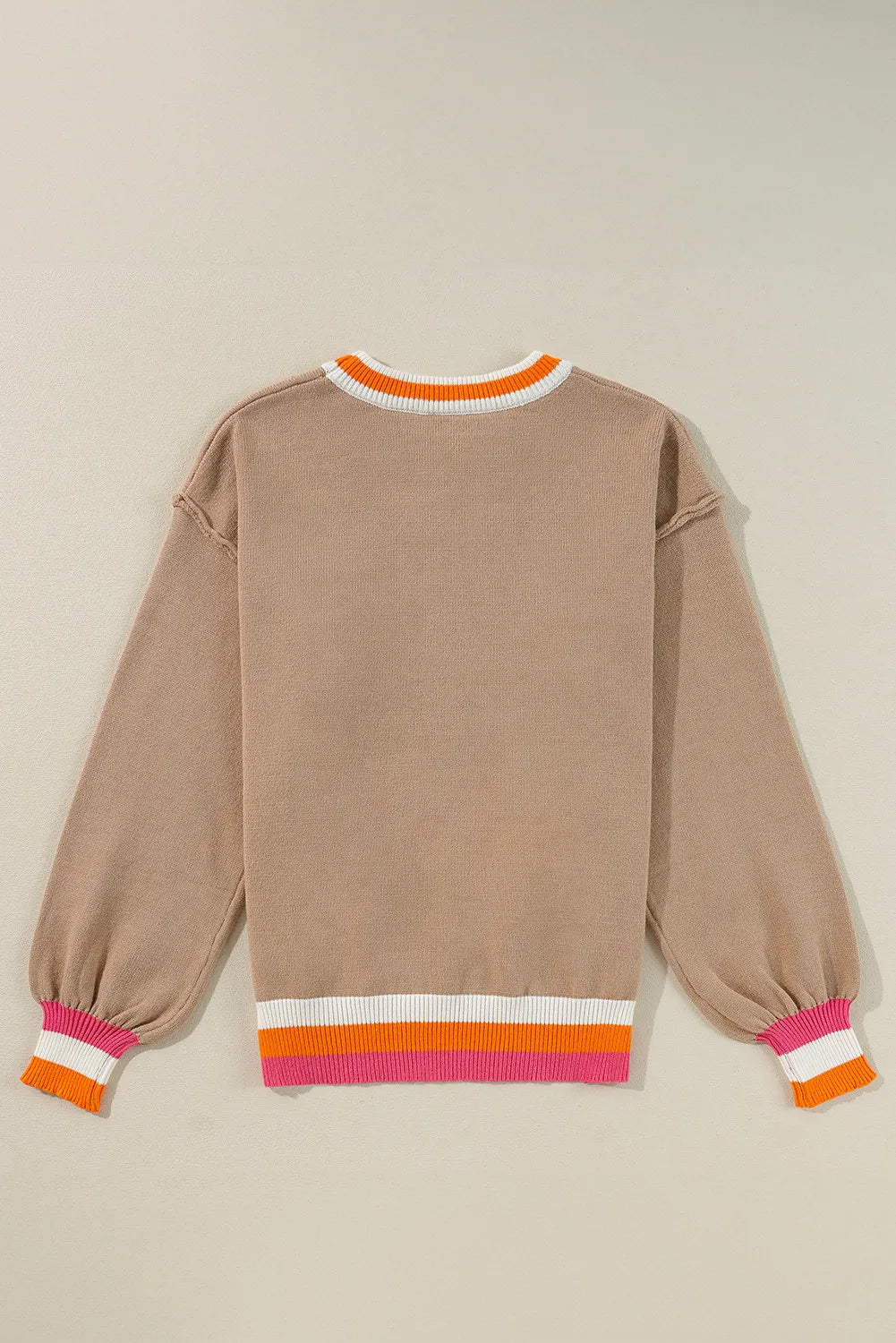 Contrast Round Neck Long Sleeve Sweater-Angel Casuals