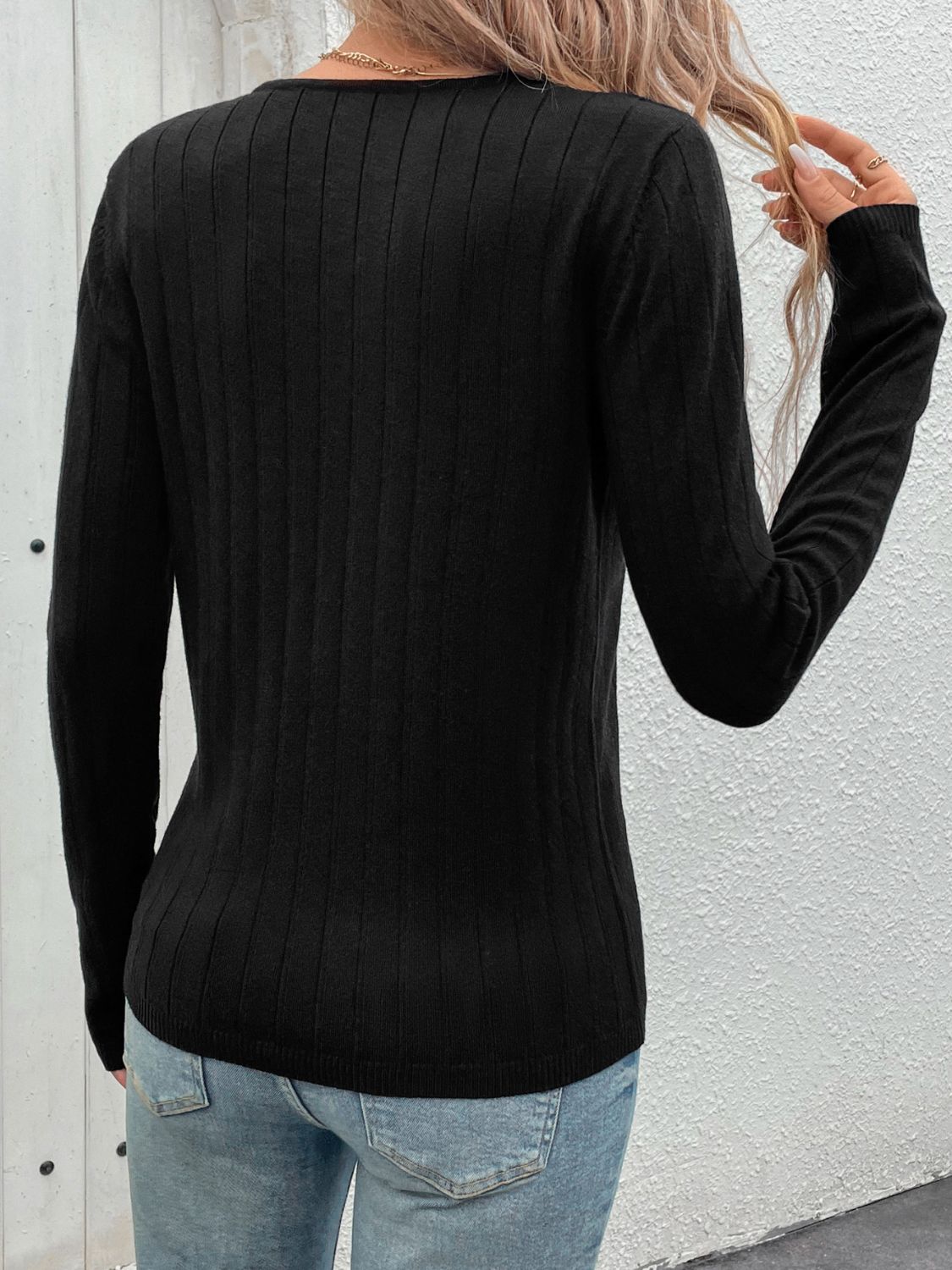 Perfee V-Neck Long Sleeve Knit Top-Angel Casuals