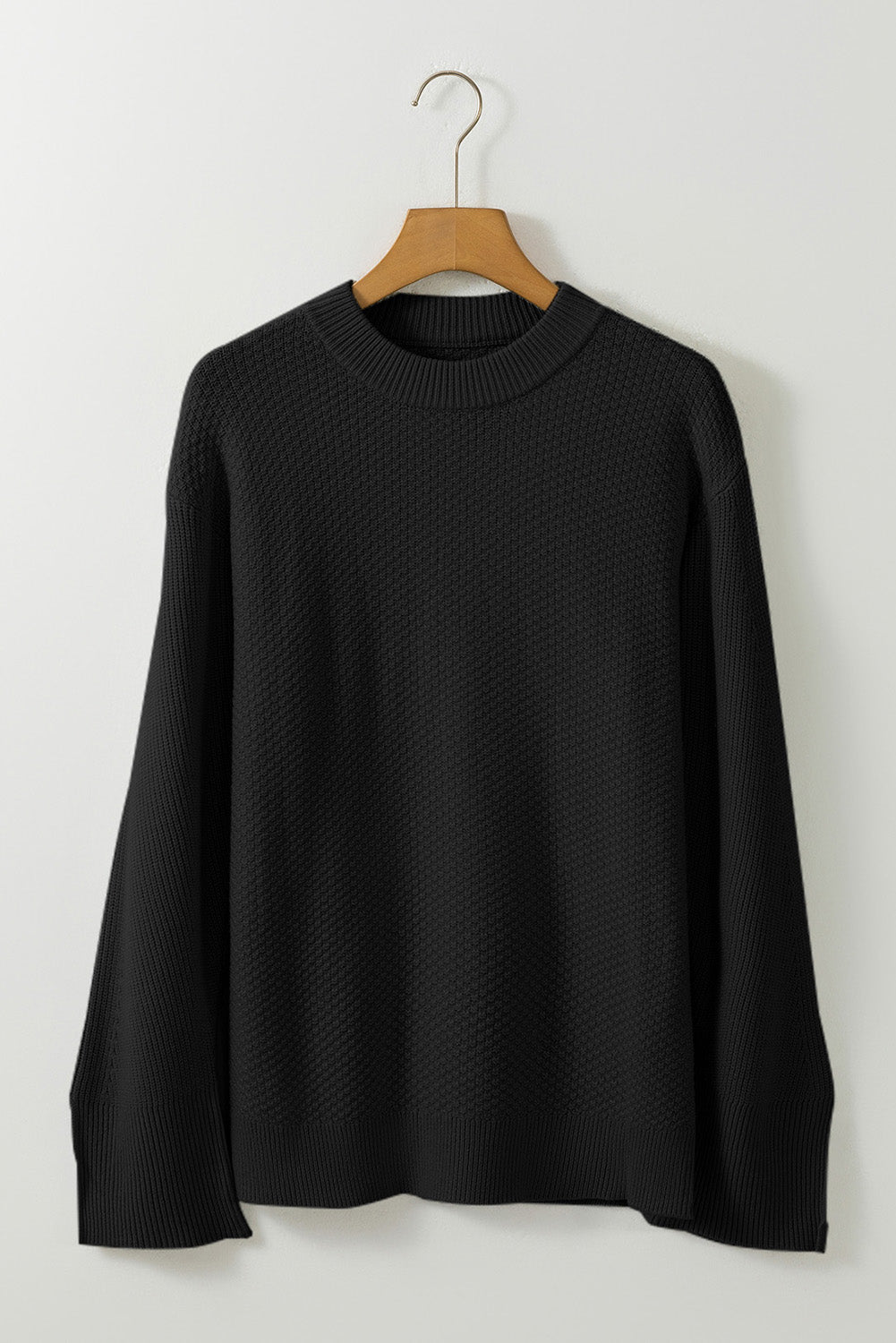 Slit Cuff Round Neck Long Sleeve Sweater-Angel Casuals