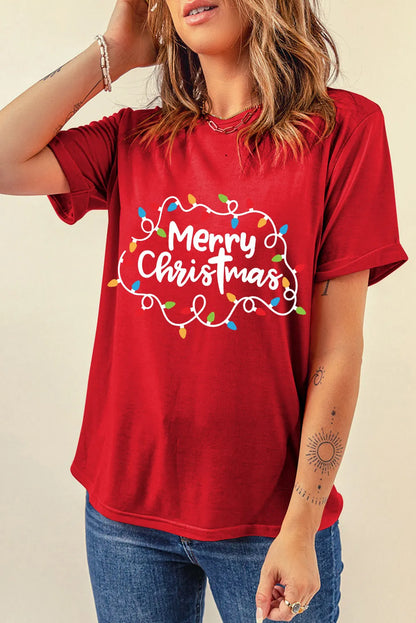 MERRY CHRISTMAS Round Neck Short Sleeve T-Shirt-Angel Casuals