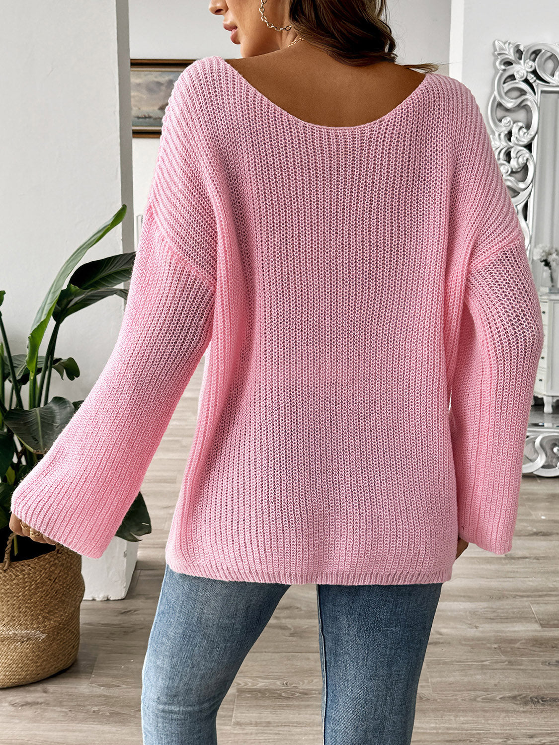 Bow Boat Neck Long Sleeve Sweater-Angel Casuals