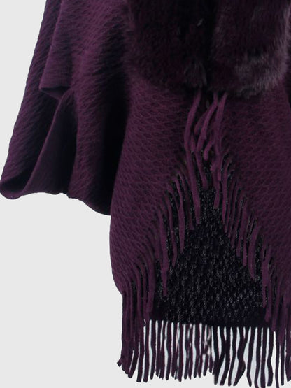 Open Front Fringe Hem Poncho-Angel Casuals