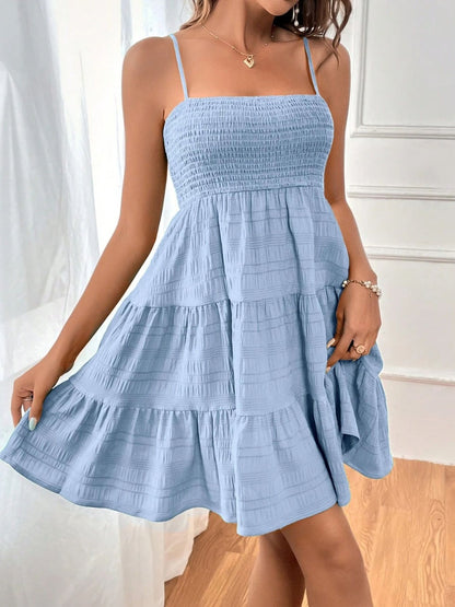 Tiered Smocked Square Neck Cami Dress-Angel Casuals