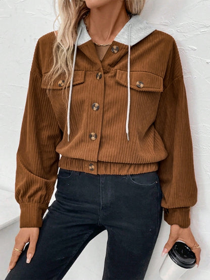 Button Up Drawstring Hooded Jacket-Angel Casuals