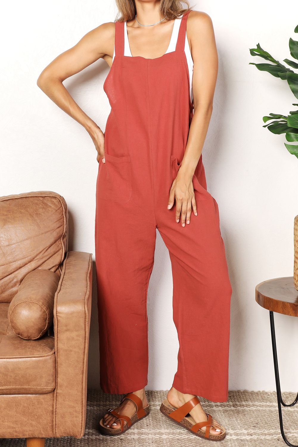 Wide Leg Overalls with Front Pockets-Angel Casuals