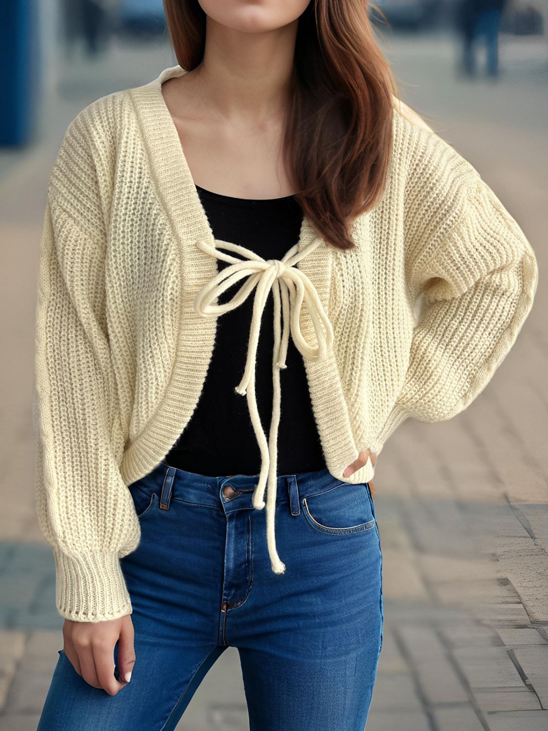Tied Dropped Shoulder Long Sleeve Cardigan-Angel Casuals