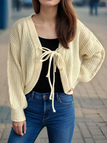 Tied Dropped Shoulder Long Sleeve Cardigan-Angel Casuals