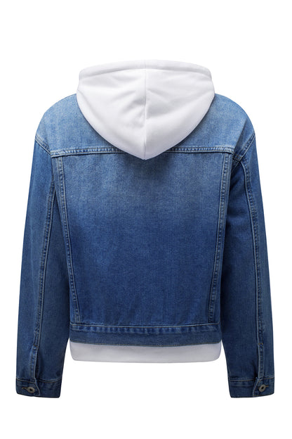 Distressed Hooded Denim Jacket-Angel Casuals