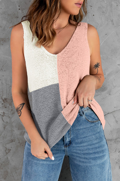 Color Block V-Neck Knitted Tank-Angel Casuals