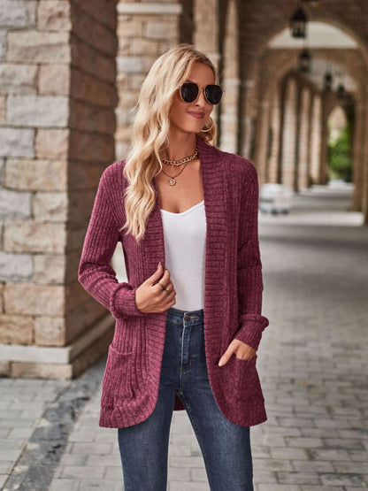 Open Front Cardigan with Pockets-Angel Casuals