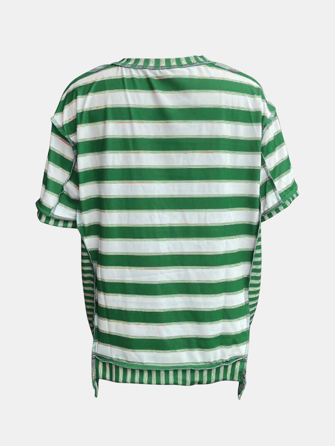 Full Size Contrast Stitching Striped Round Neck T-Shirt-Angel Casuals
