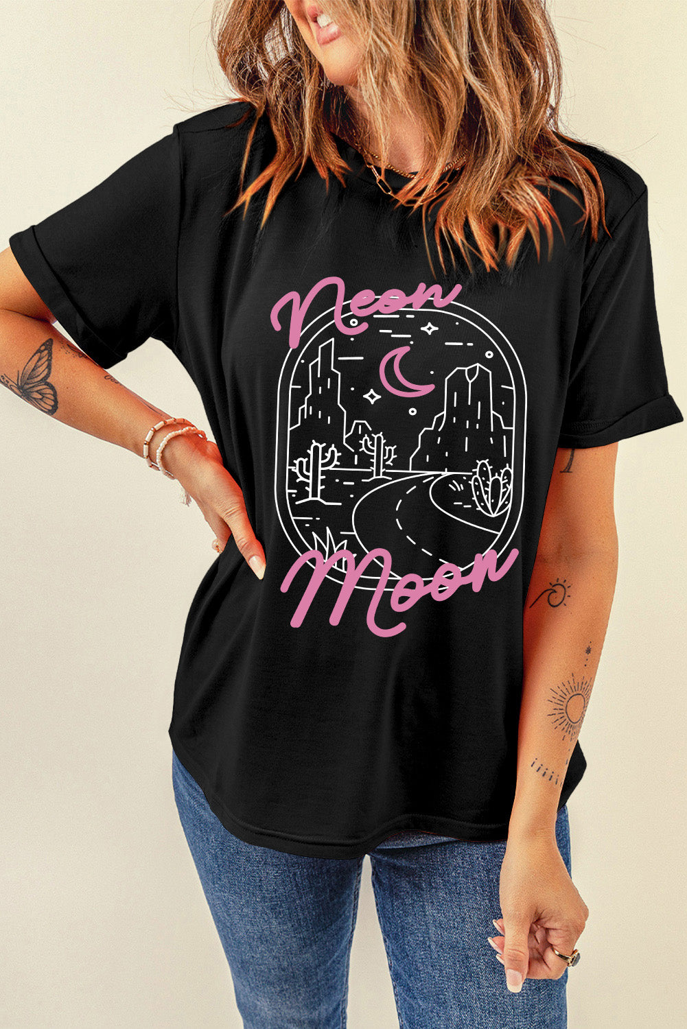 Graphic Round Neck Short Sleeve T-Shirt-Angel Casuals