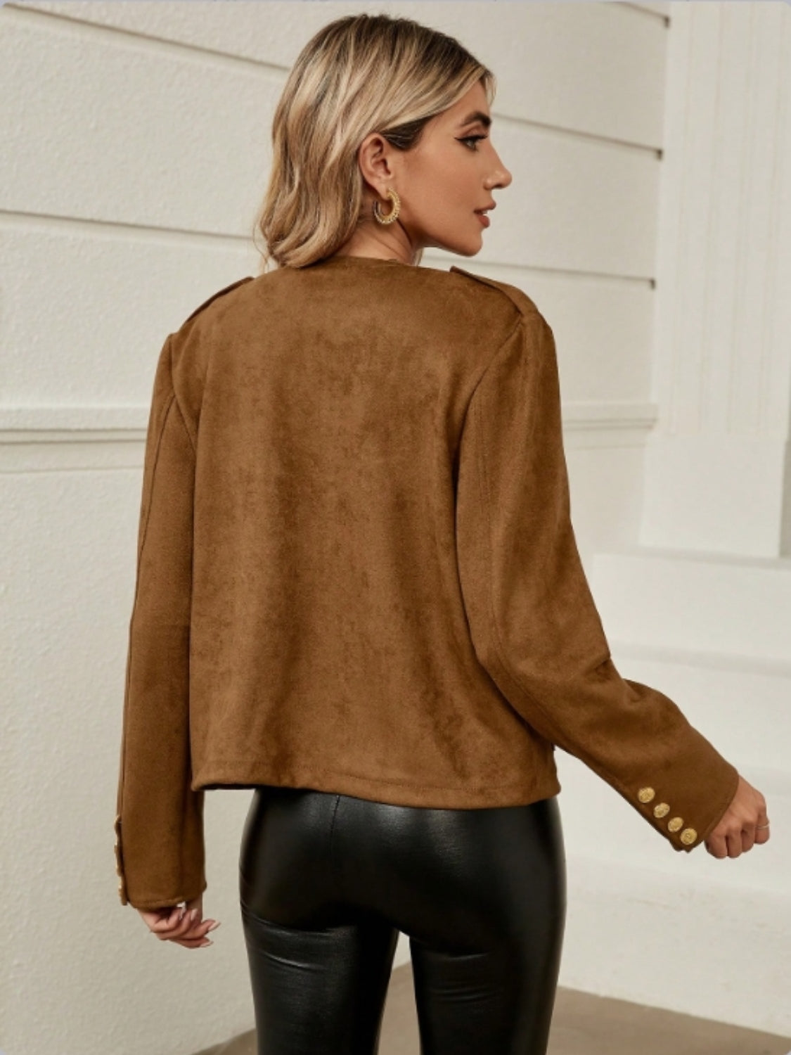 Snap Down Round Neck Jacket-Angel Casuals