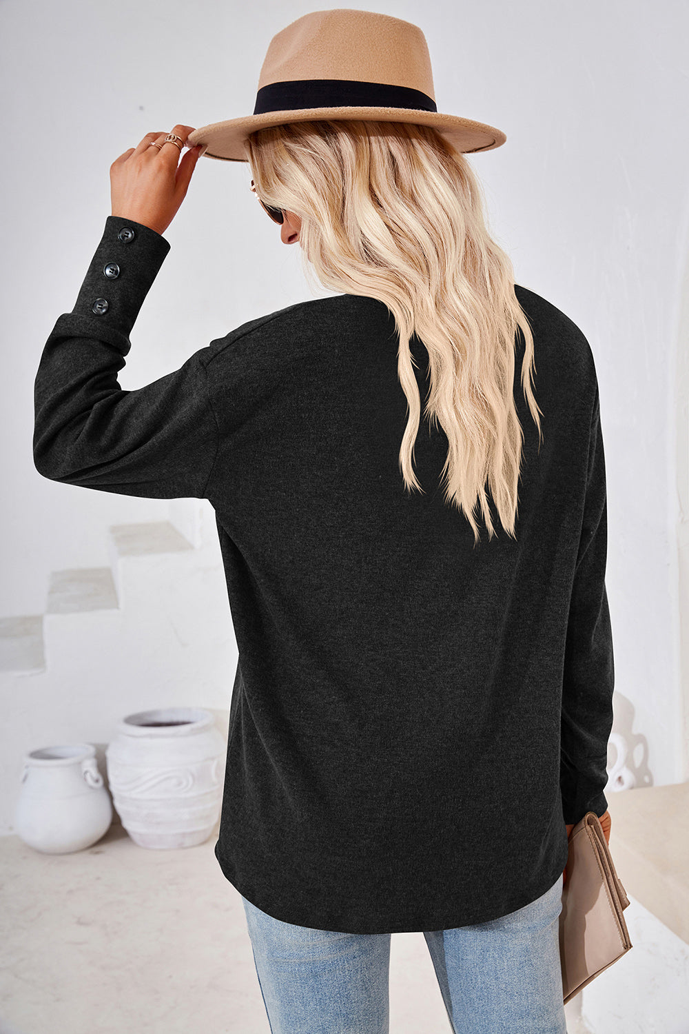 V-Neck Dropped Shoulder T-Shirt-Angel Casuals