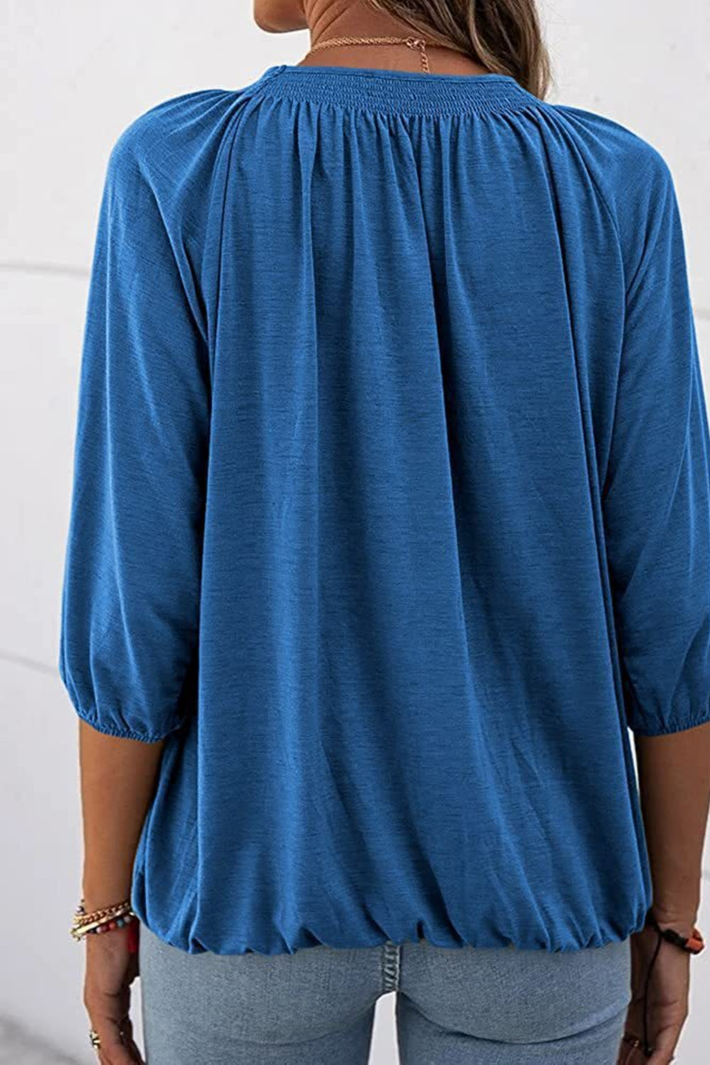 Gathered Detail Round Neck T-Shirt-Angel Casuals