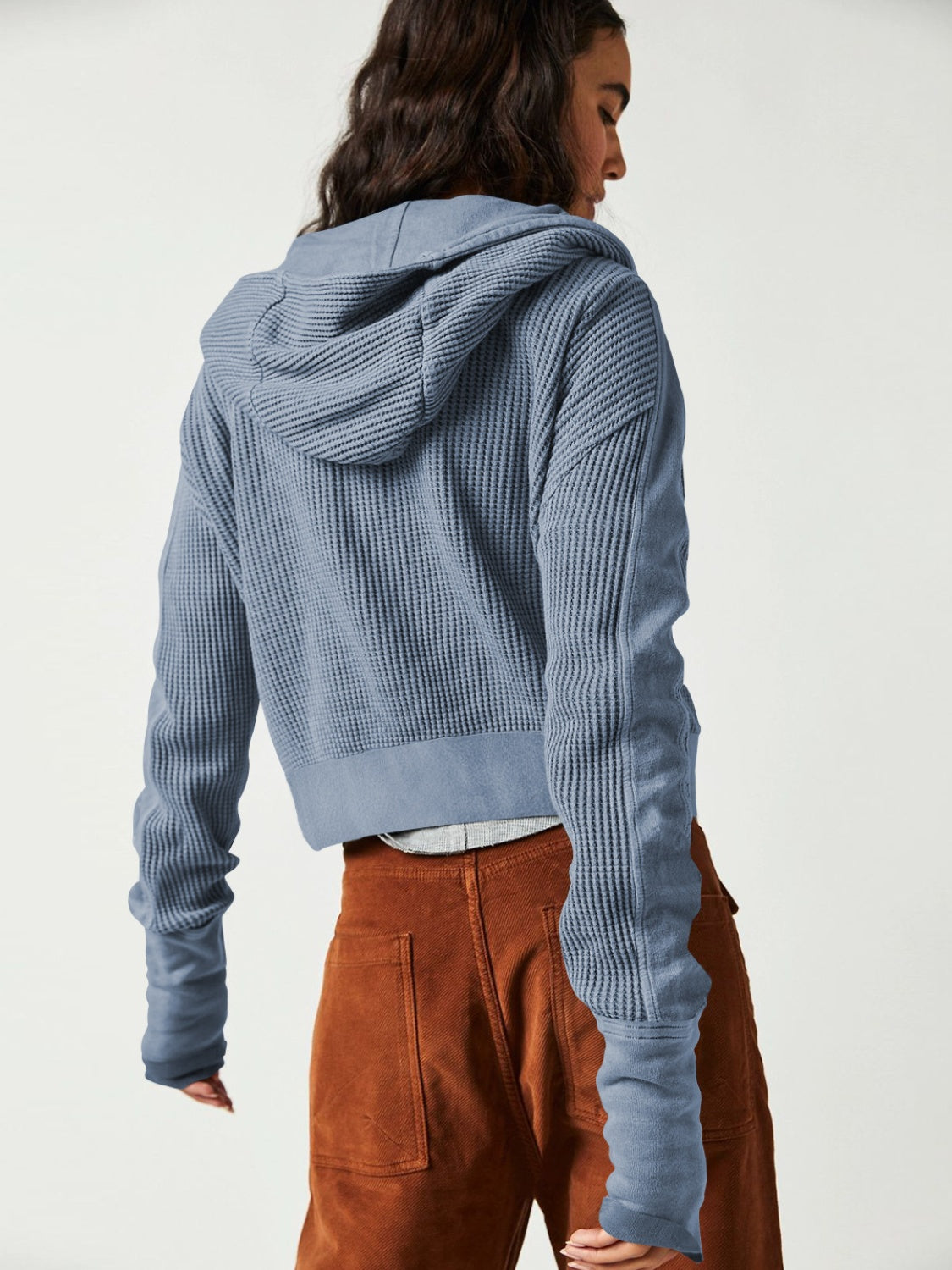 Waffle-Knit Dropped Shoulder Hooded Jacket-Angel Casuals