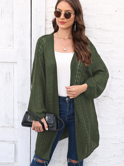 Cable-Knit Open Front Long Sleeve Cardigan-Angel Casuals