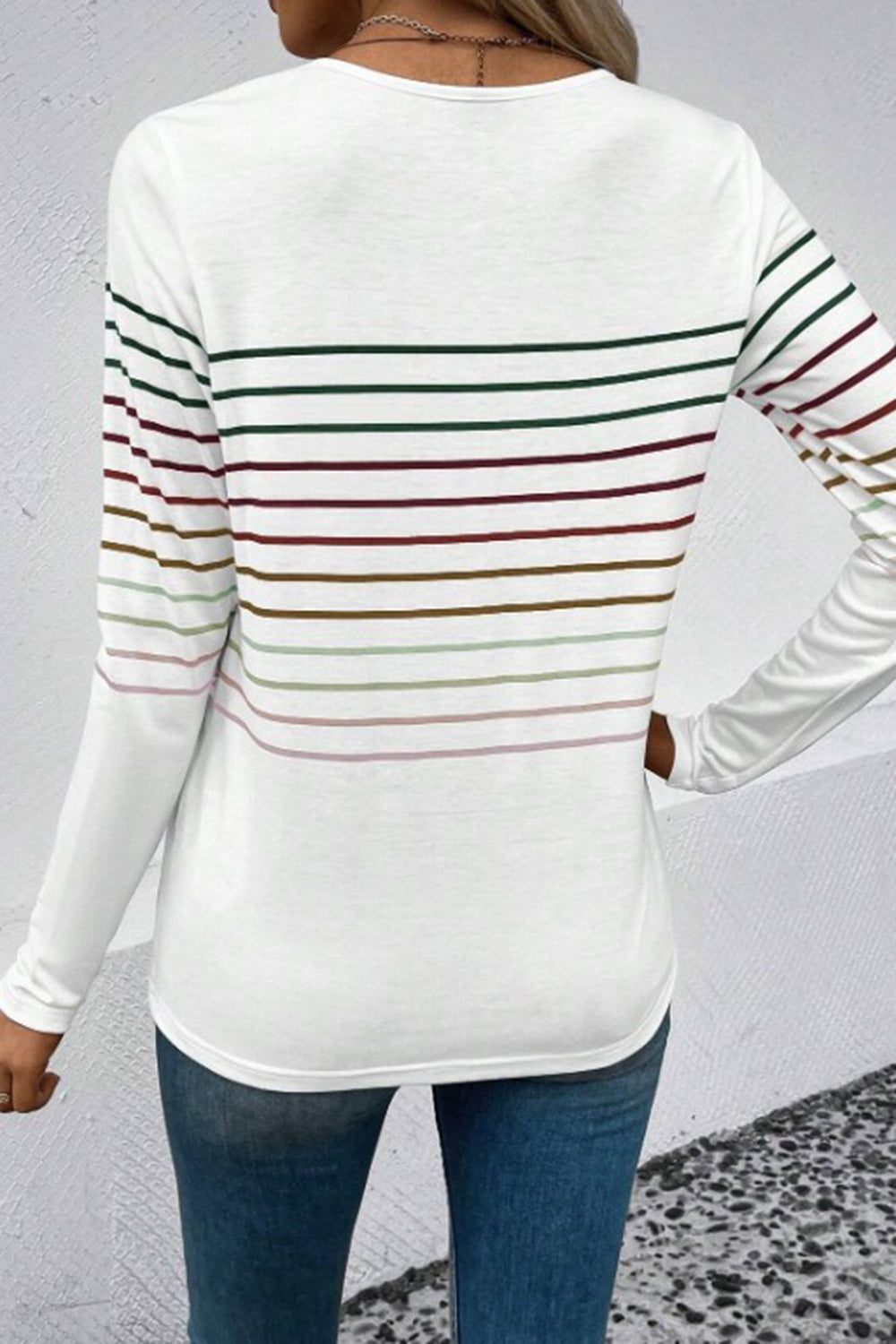 Striped Round Neck Long Sleeve T-Shirt-Angel Casuals