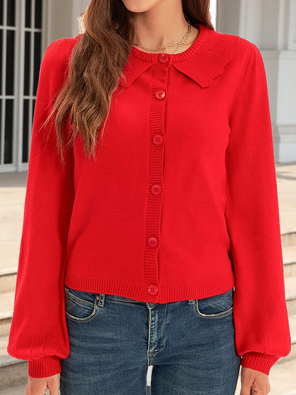 Collared Long Sleeve Button Down Cardigan-Angel Casuals