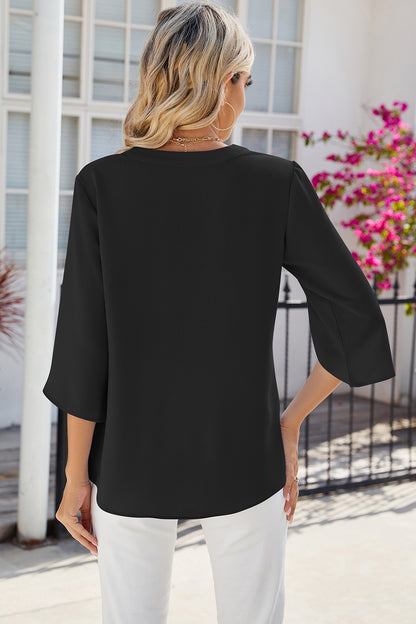 Notched Half Button T-Shirt-Angel Casuals